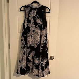 Maeve black and white floral high neck knee length dress